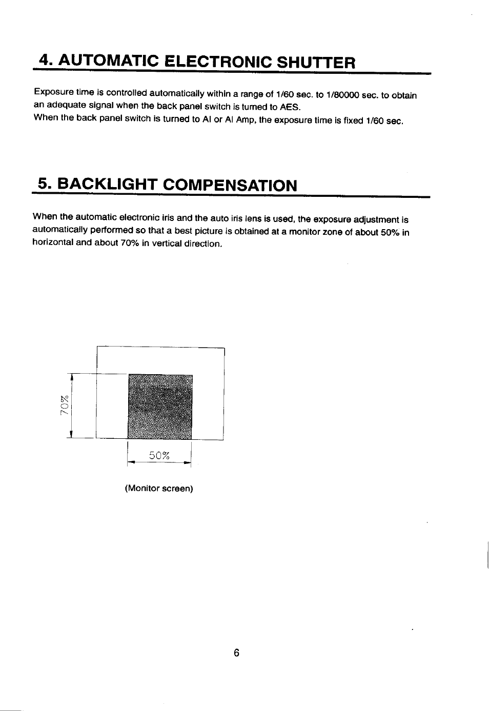 Automatic electronic shutter, Backlight compensation | Toshiba IK-628A User Manual | Page 7 / 12