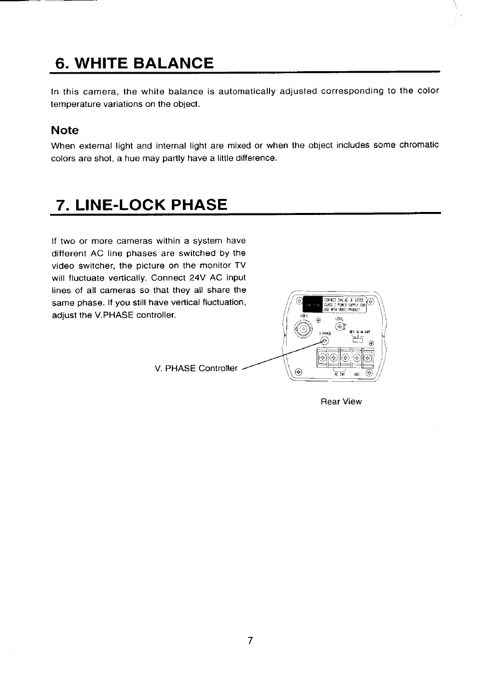 White balance, Note, Line-lock phase | Hi' ...©i | Toshiba IK-628A User Manual | Page 8 / 12
