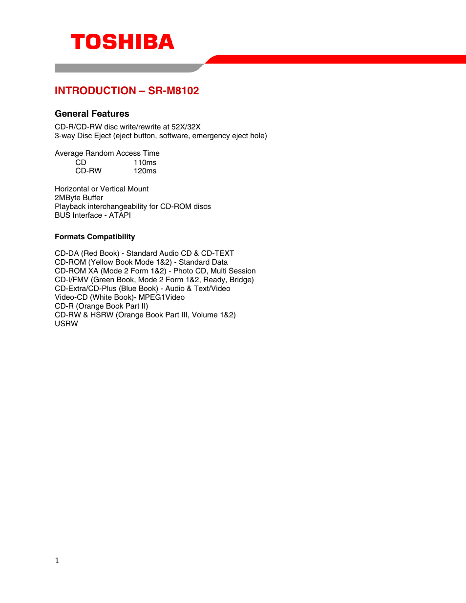 Introduction – sr-m8102 | Toshiba SR-M8102 User Manual | Page 3 / 16