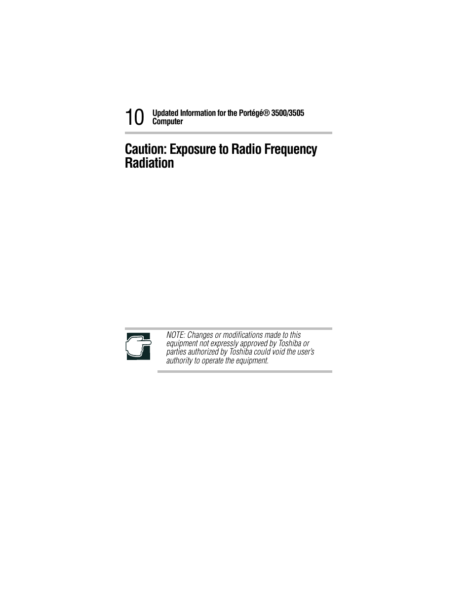 Caution: exposure to radio frequency radiation | Toshiba 3500 User Manual | Page 10 / 24