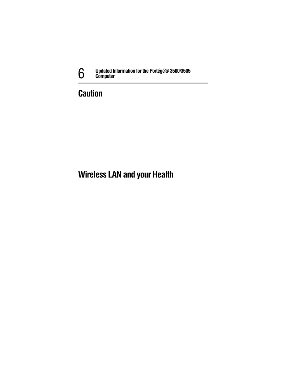 Caution, Wireless lan and your health | Toshiba 3500 User Manual | Page 6 / 24