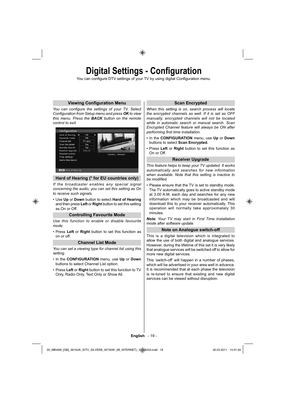 Digital settings - confi guration | Toshiba 32BV500B User Manual | Page 20 / 38