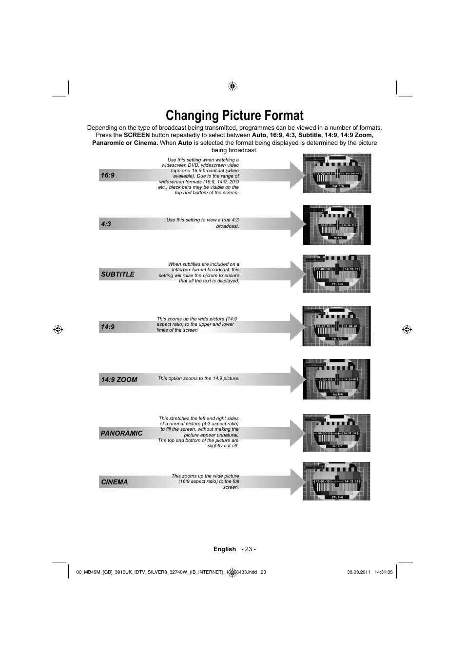 Changing picture format | Toshiba 32BV500B User Manual | Page 24 / 38