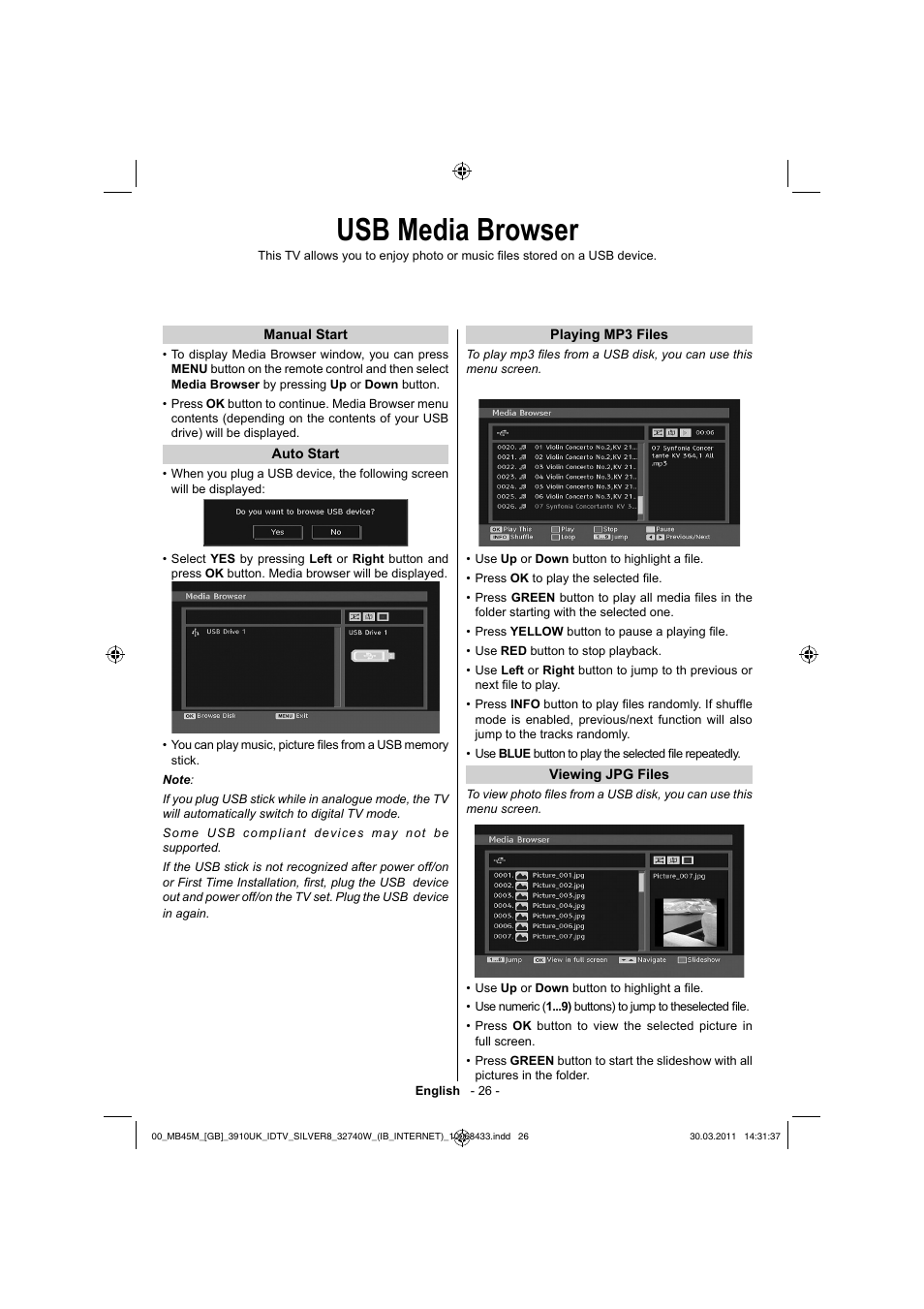 Usb media browser | Toshiba 32BV500B User Manual | Page 27 / 38