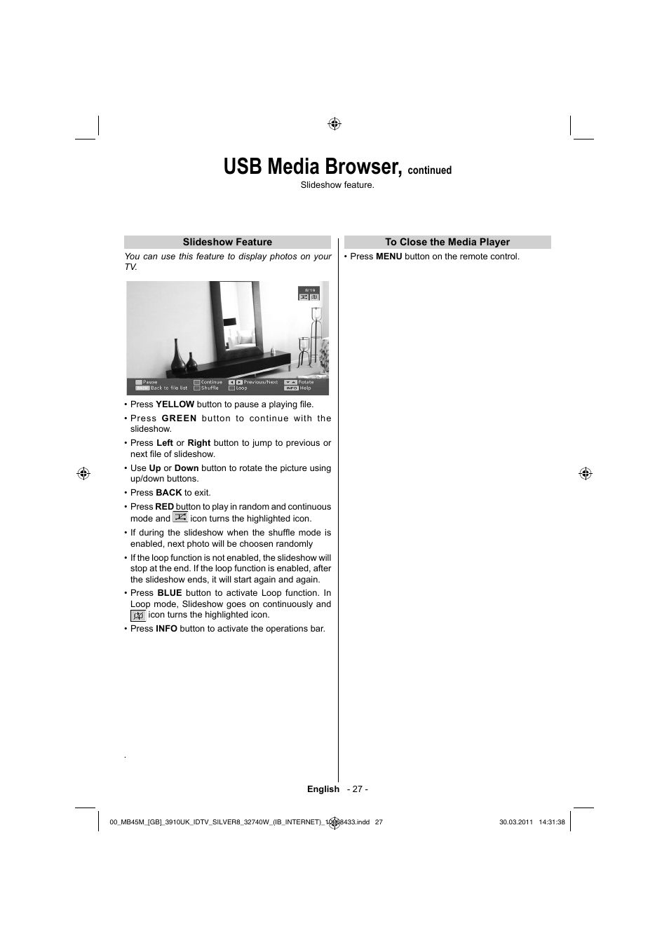 Usb media browser, Continued | Toshiba 32BV500B User Manual | Page 28 / 38