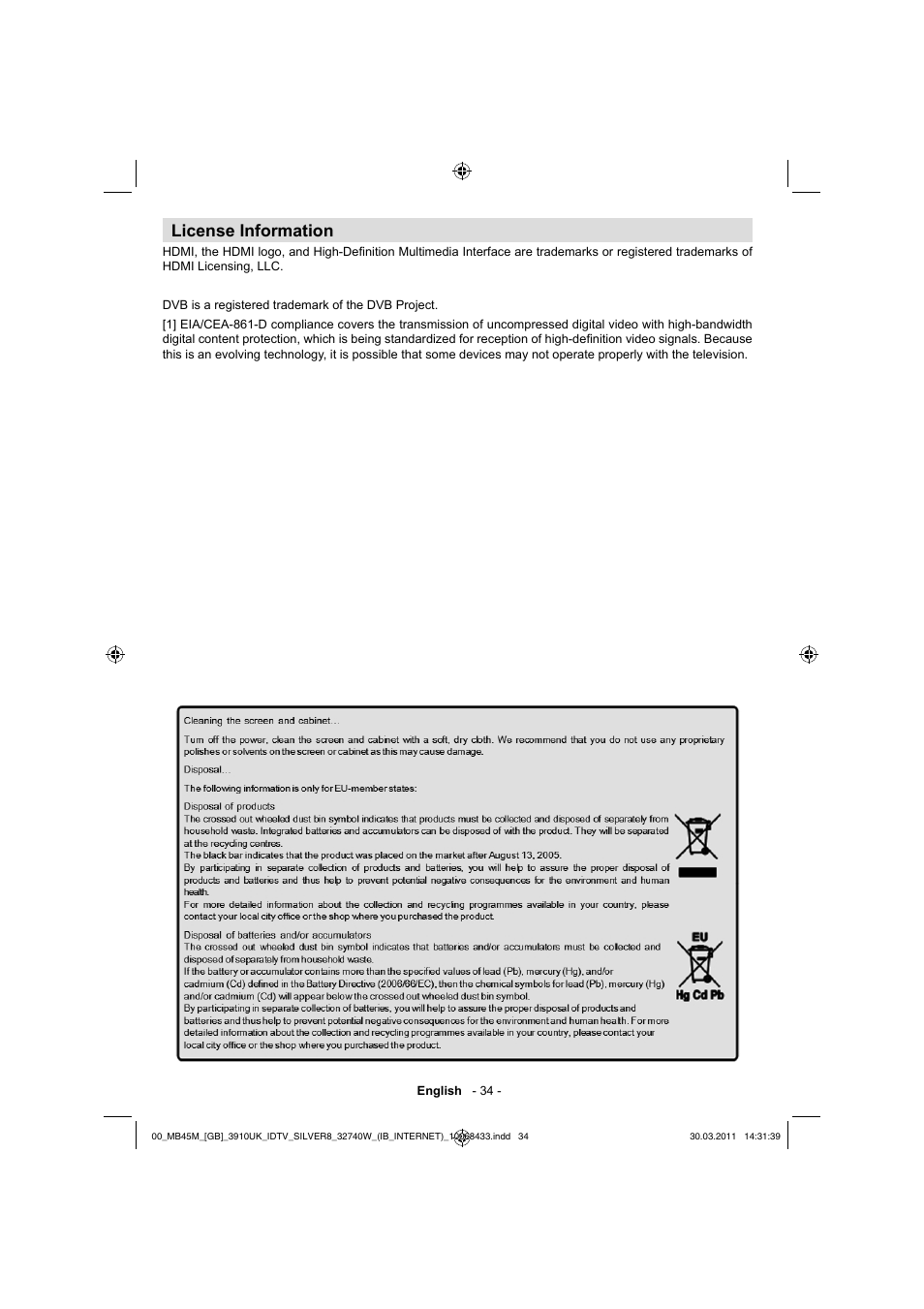 License information | Toshiba 32BV500B User Manual | Page 35 / 38