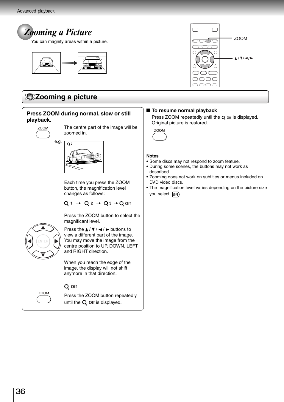 Zooming a picture | Toshiba SD-3980SC User Manual | Page 34 / 61