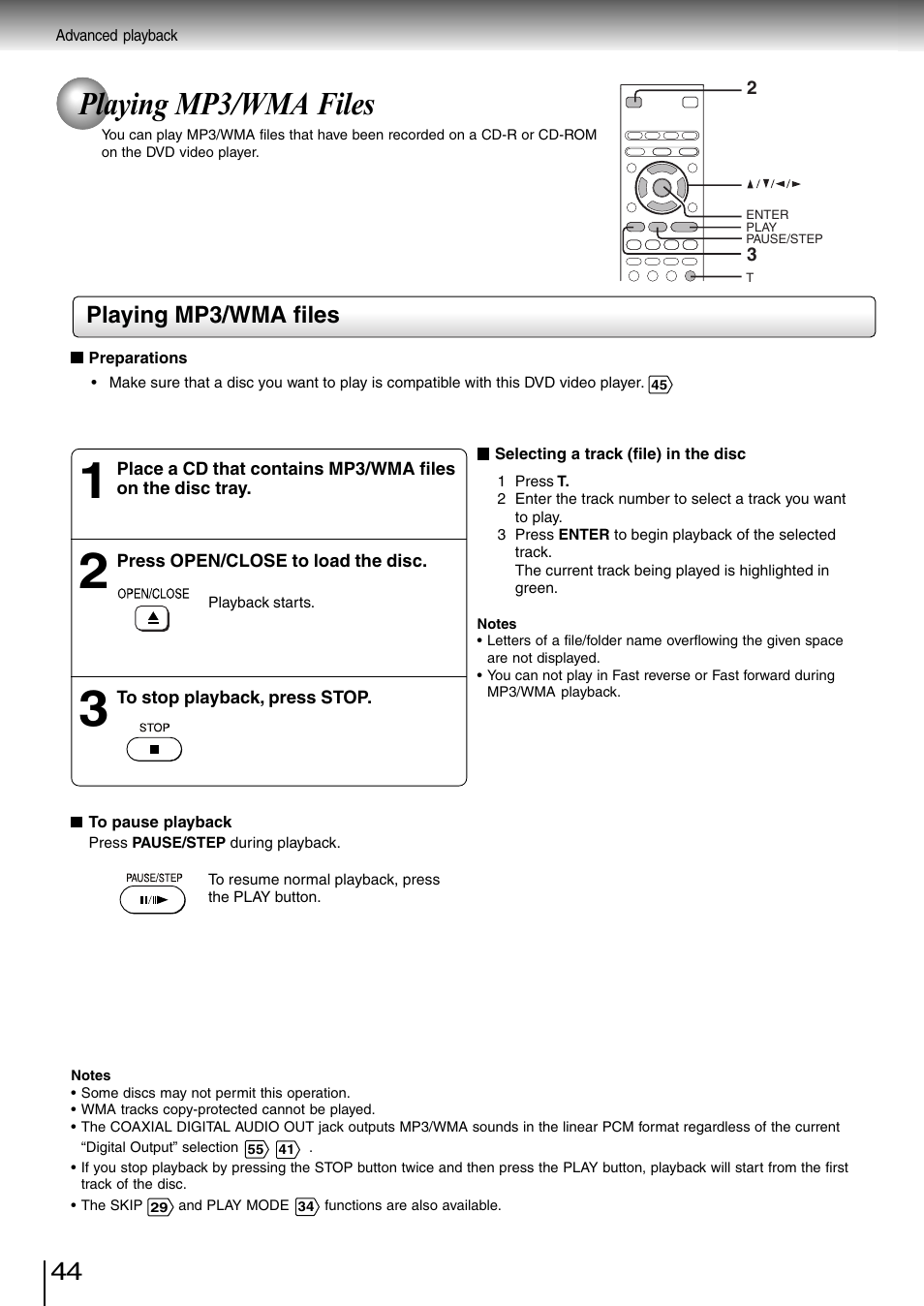 Playing mp3/wma files | Toshiba SD-3980SC User Manual | Page 42 / 61