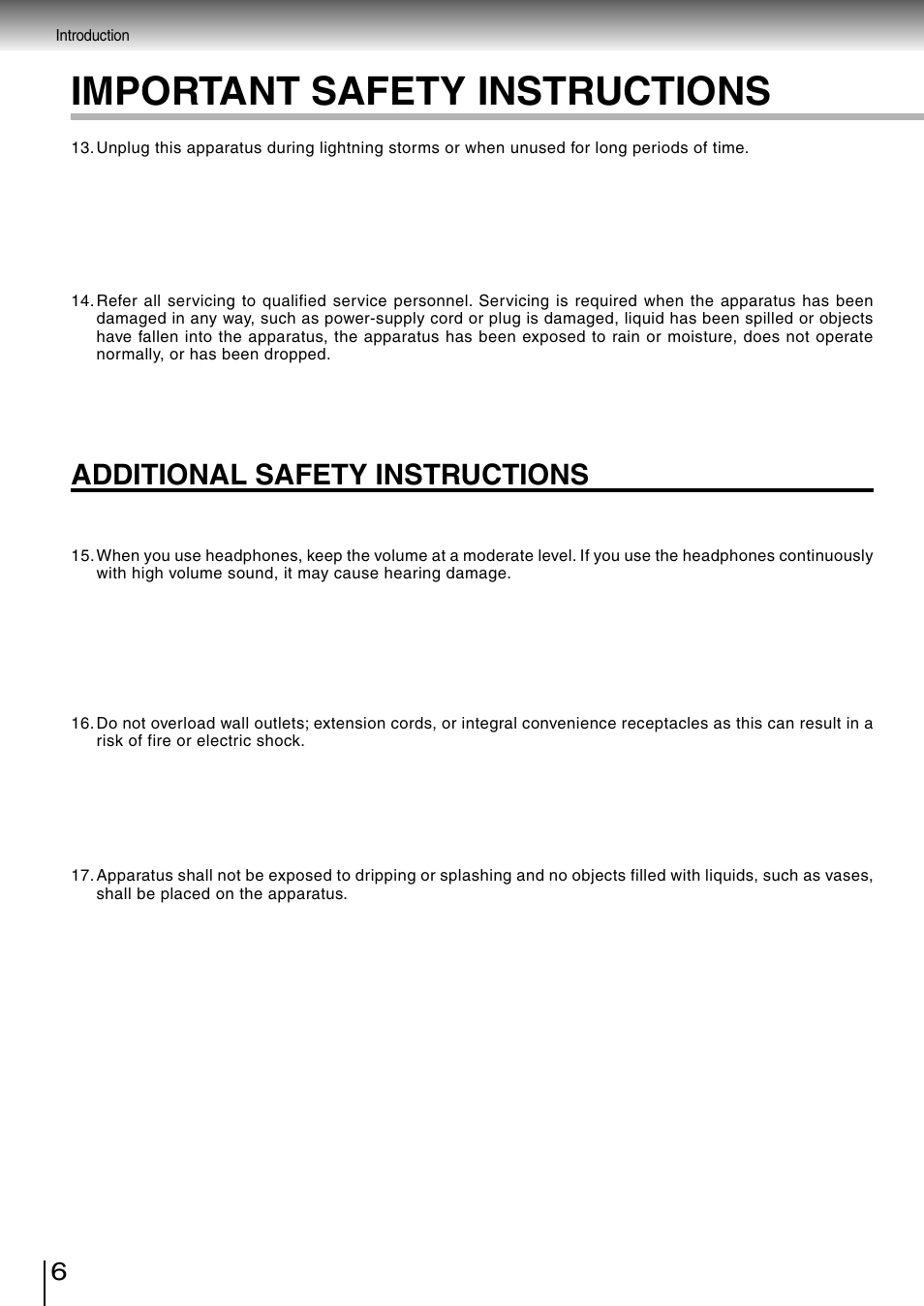 Important safety instructions, Additional safety instructions | Toshiba SD-3980SC User Manual | Page 6 / 61