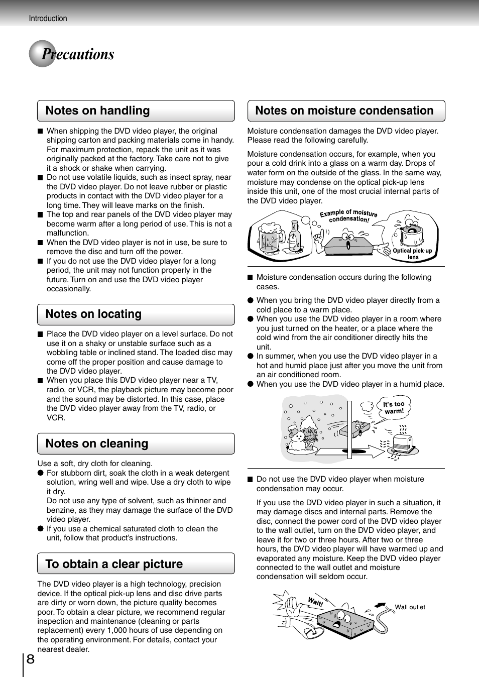 Precautions | Toshiba SD-3980SC User Manual | Page 8 / 61