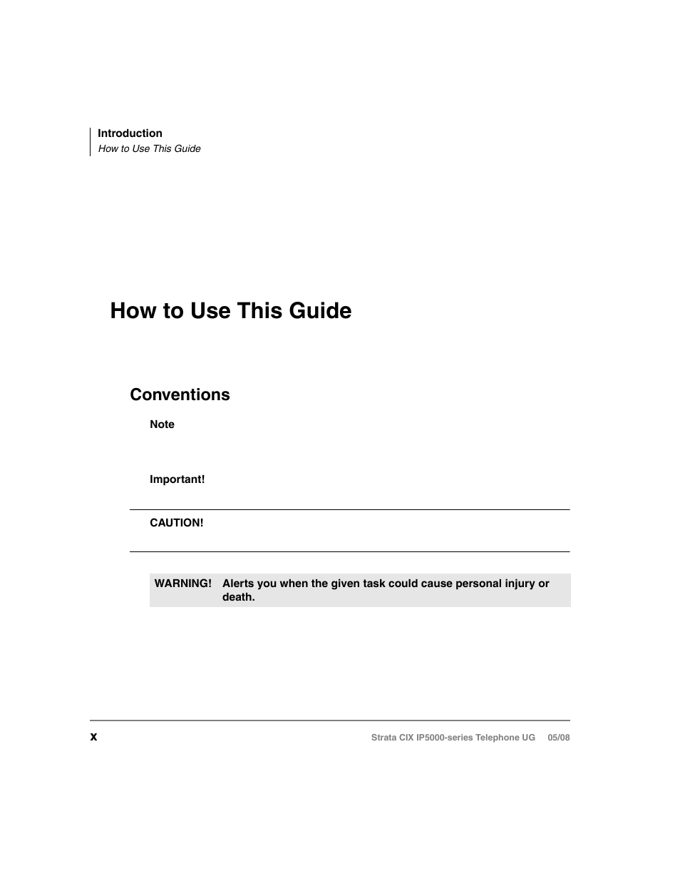 How to use this guide, Conventions | Toshiba STRATA IP5000 User Manual | Page 16 / 196