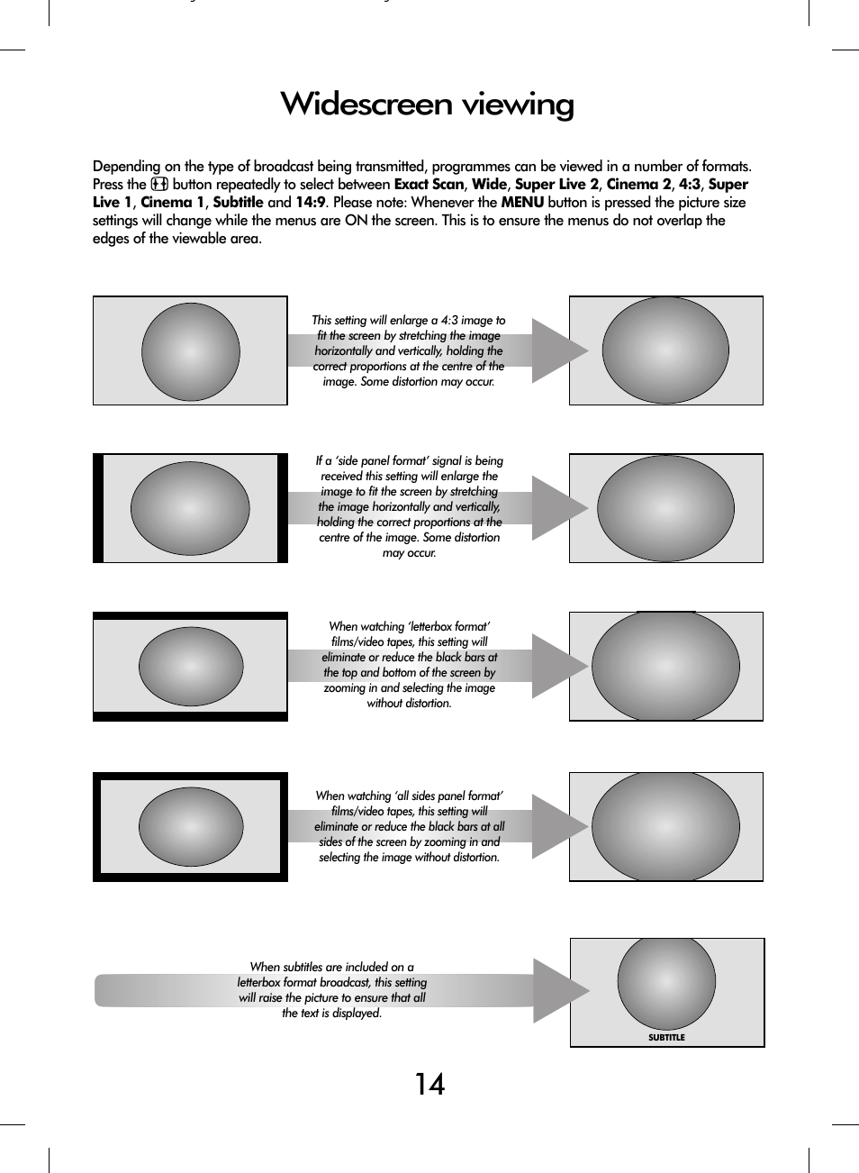 Widescreen viewing | Toshiba WL66 User Manual | Page 14 / 28