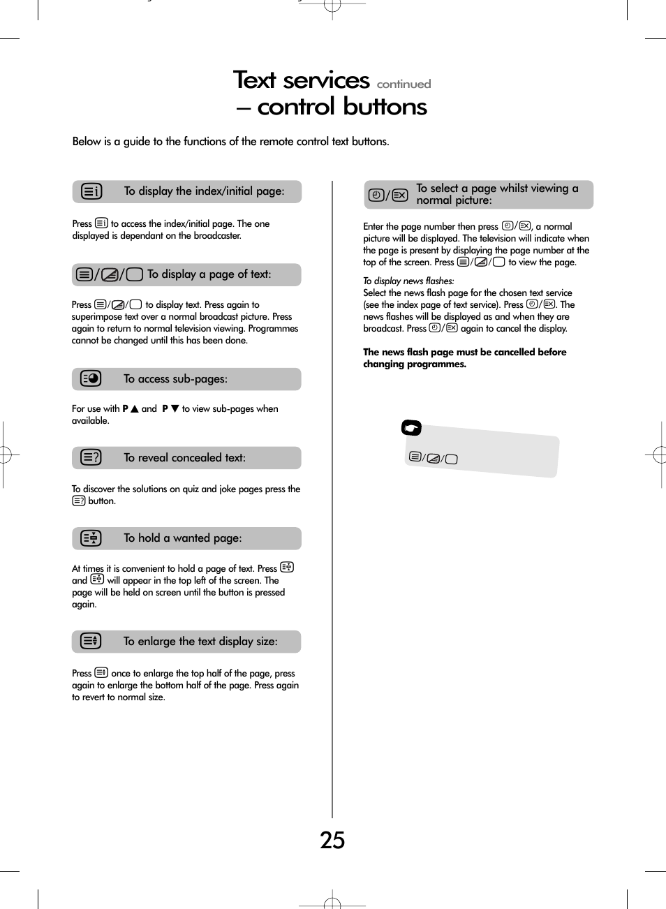 Text services, Control buttons | Toshiba WL66 User Manual | Page 25 / 28