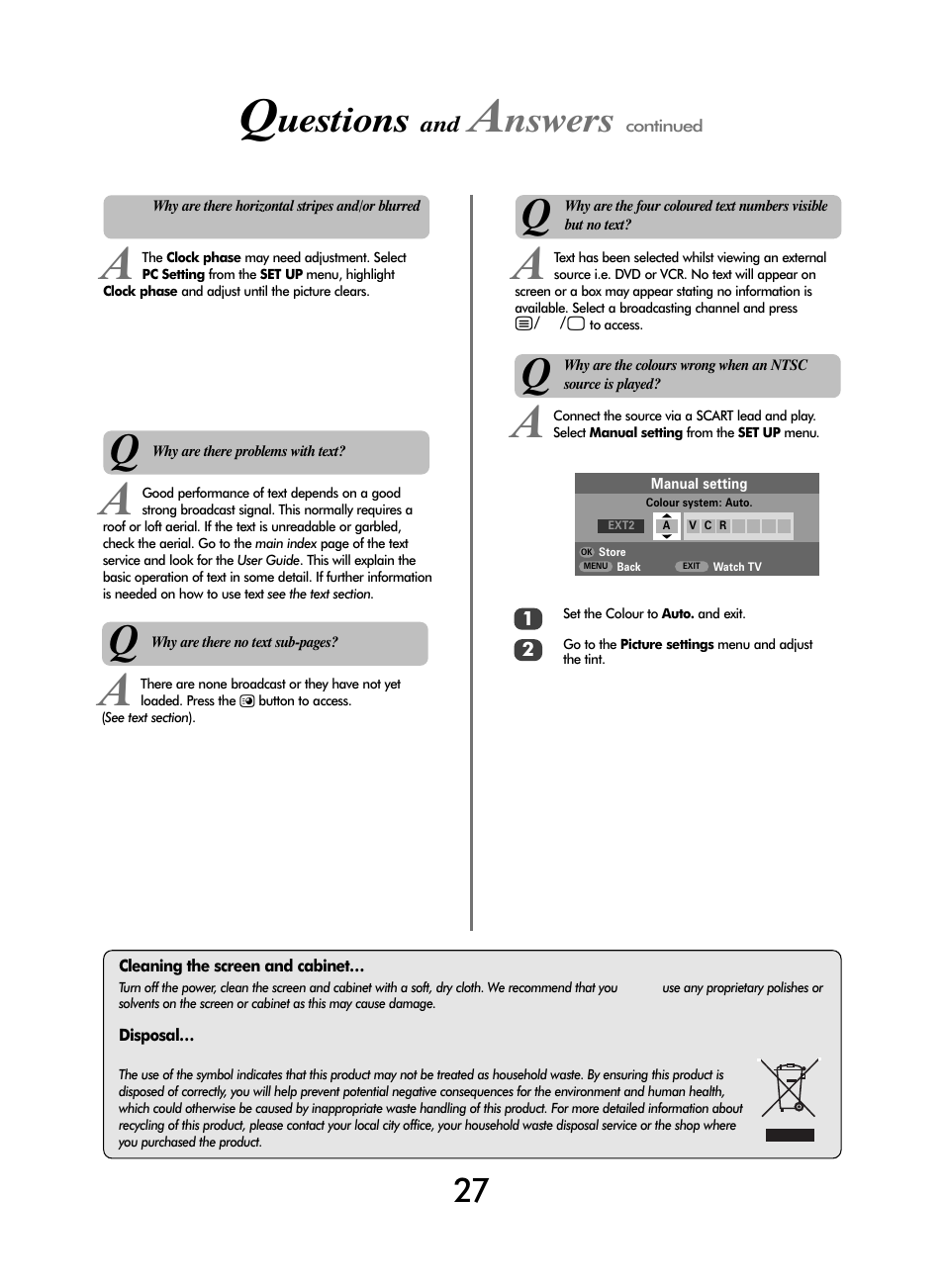 Uestions, Nswers | Toshiba WL66 User Manual | Page 27 / 28