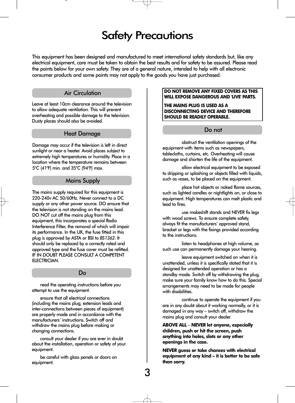 Safety precautions | Toshiba WL66 User Manual | Page 3 / 28