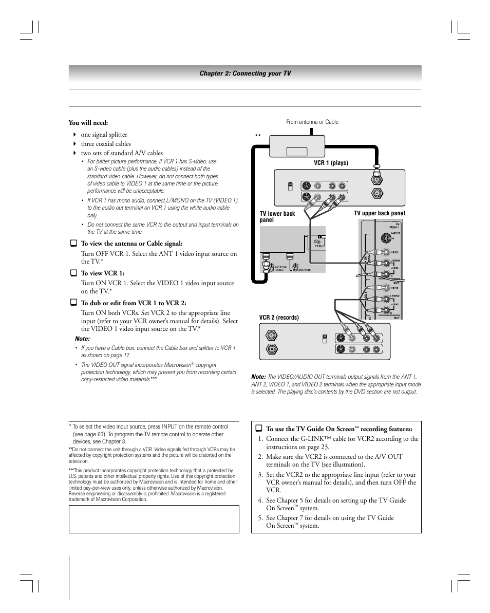 Connecting two vcrs | Toshiba 27HLV95 User Manual | Page 20 / 102