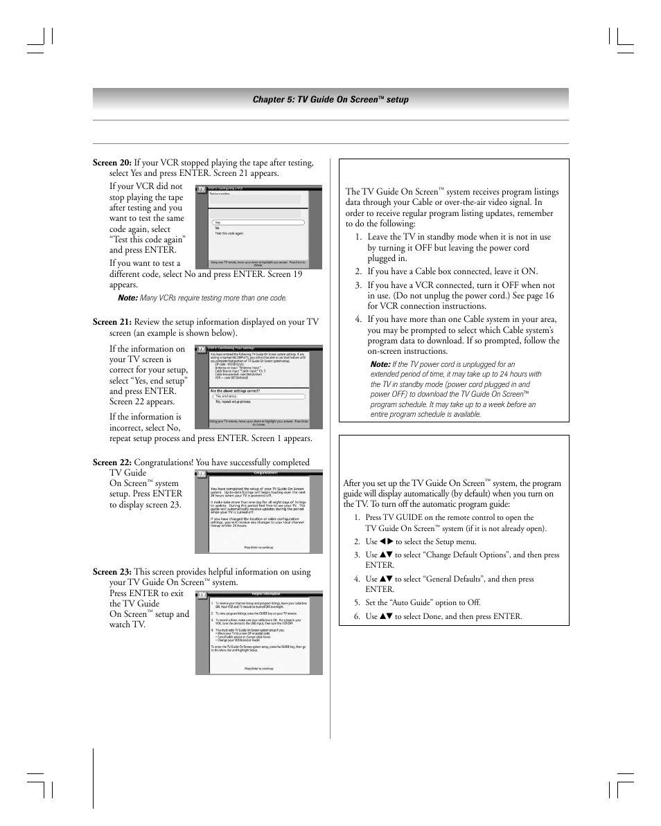 Setting up the tv guide on screen™ system, Tv guide on screen™ reminder | Toshiba 27HLV95 User Manual | Page 38 / 102