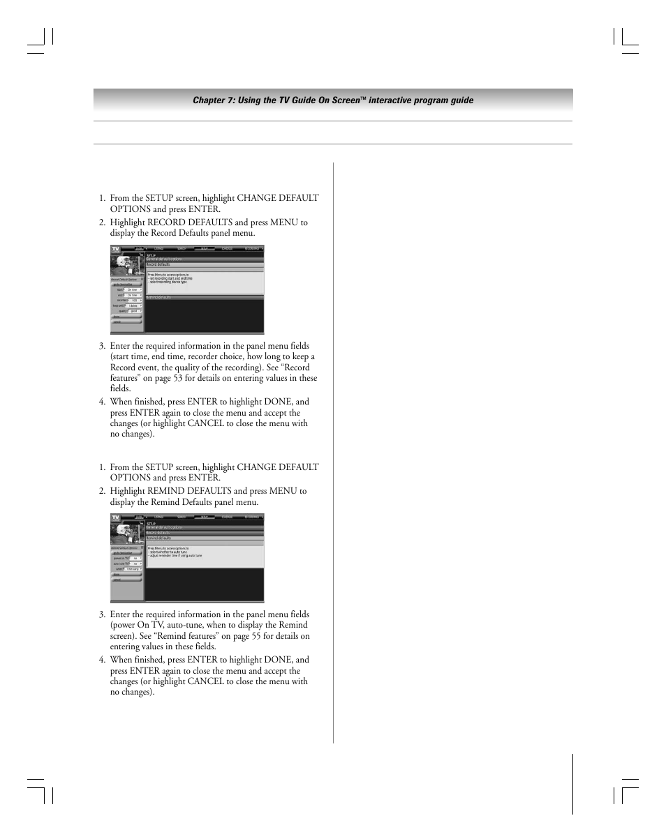 Tv guide on screen™ services, Setup screen | Toshiba 27HLV95 User Manual | Page 59 / 102