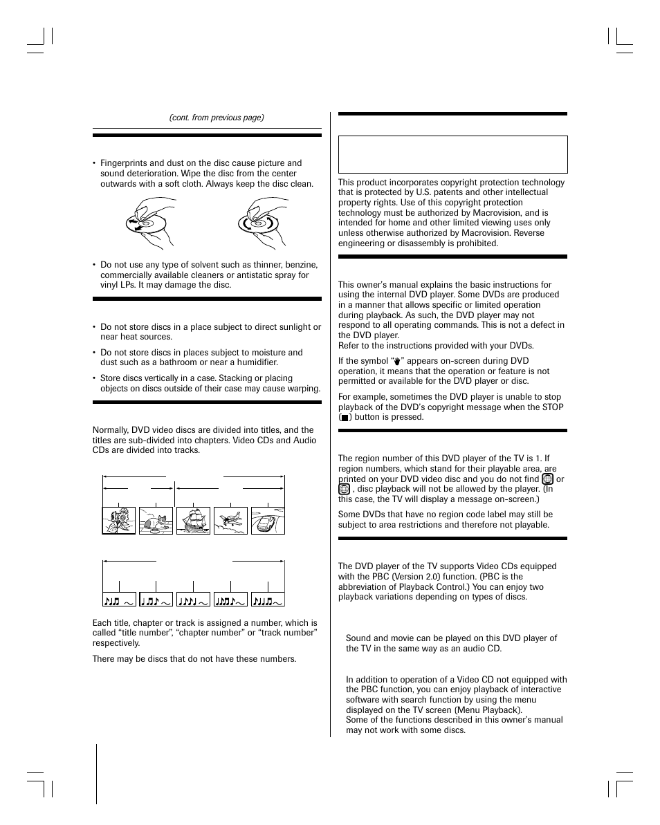 On cleaning discs, On storing discs, Structure of disc contents | About this owner’s manual, On video cds, Do do not | Toshiba 27HLV95 User Manual | Page 6 / 102