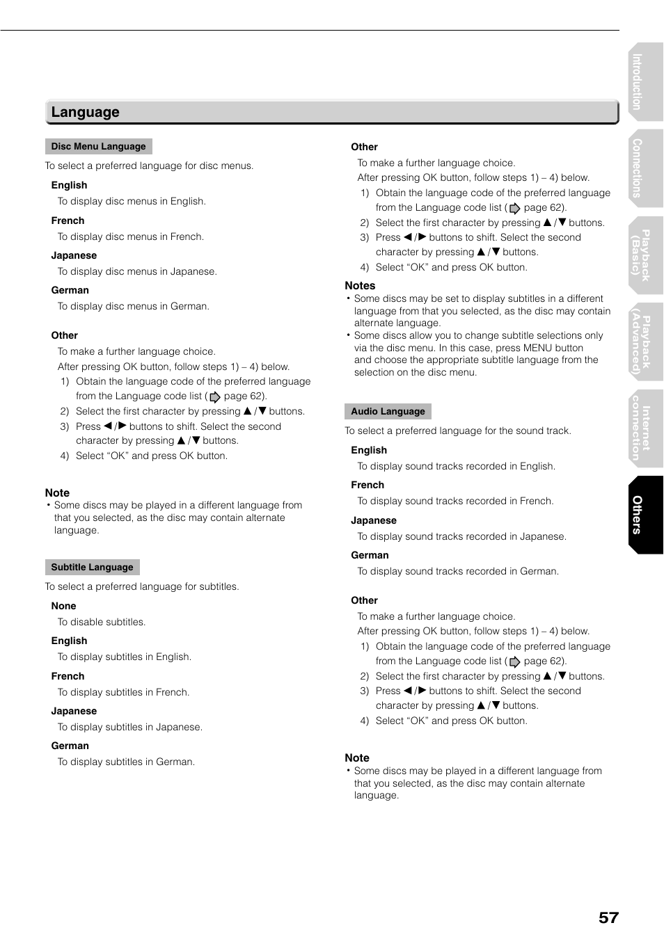 Language | Toshiba HD-XE1KY User Manual | Page 57 / 76