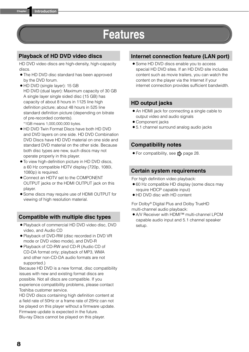 Features | Toshiba HD-XE1KY User Manual | Page 8 / 76