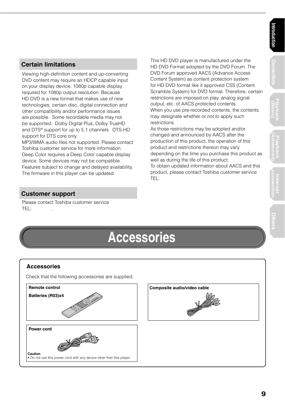 Accessories | Toshiba HD-XE1KY User Manual | Page 9 / 76