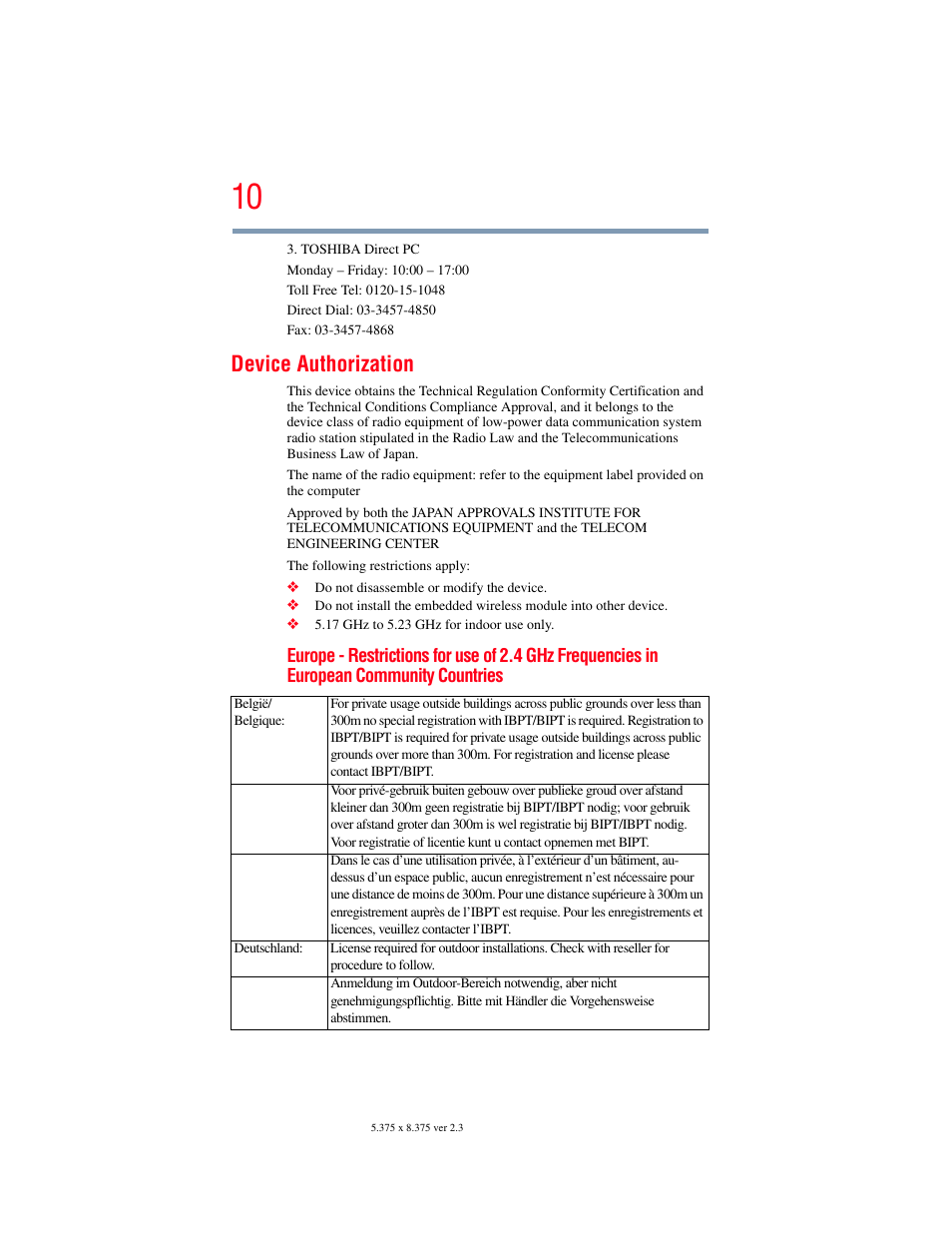 Device authorization | Toshiba Toshubia Tecra R940 User Manual | Page 10 / 216