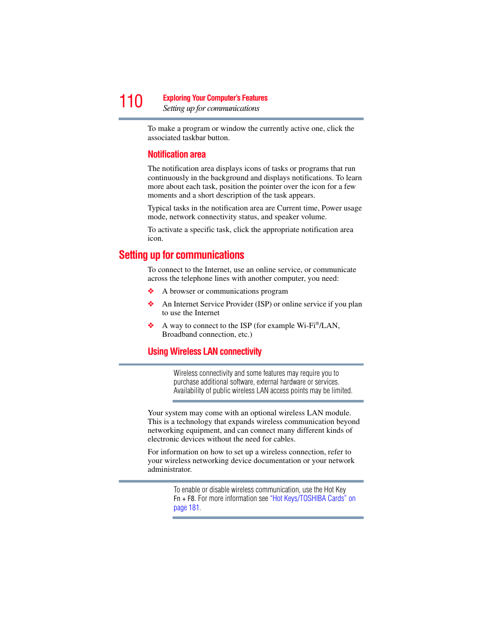 Setting up for communications | Toshiba Toshubia Tecra R940 User Manual | Page 110 / 216