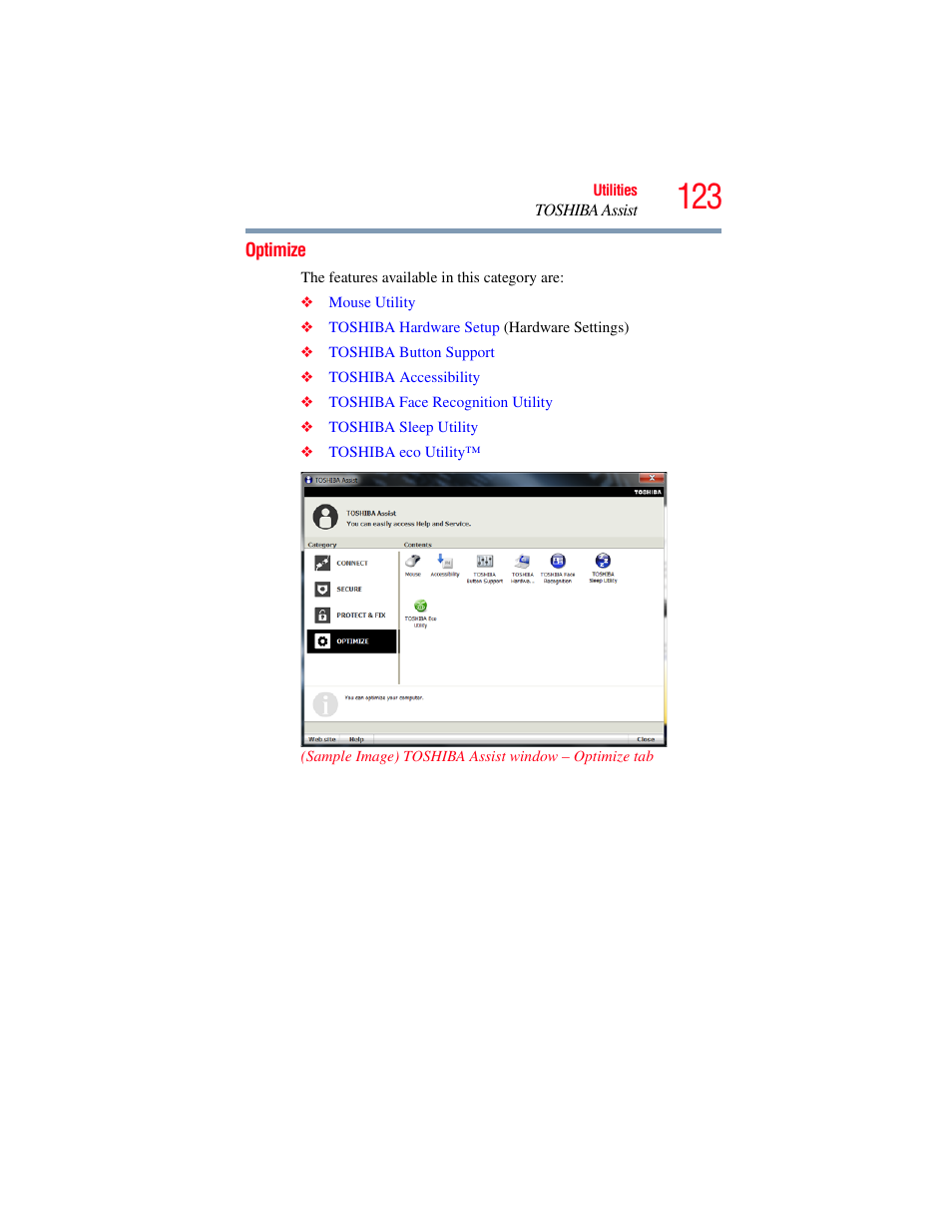 Optimize | Toshiba Toshubia Tecra R940 User Manual | Page 123 / 216