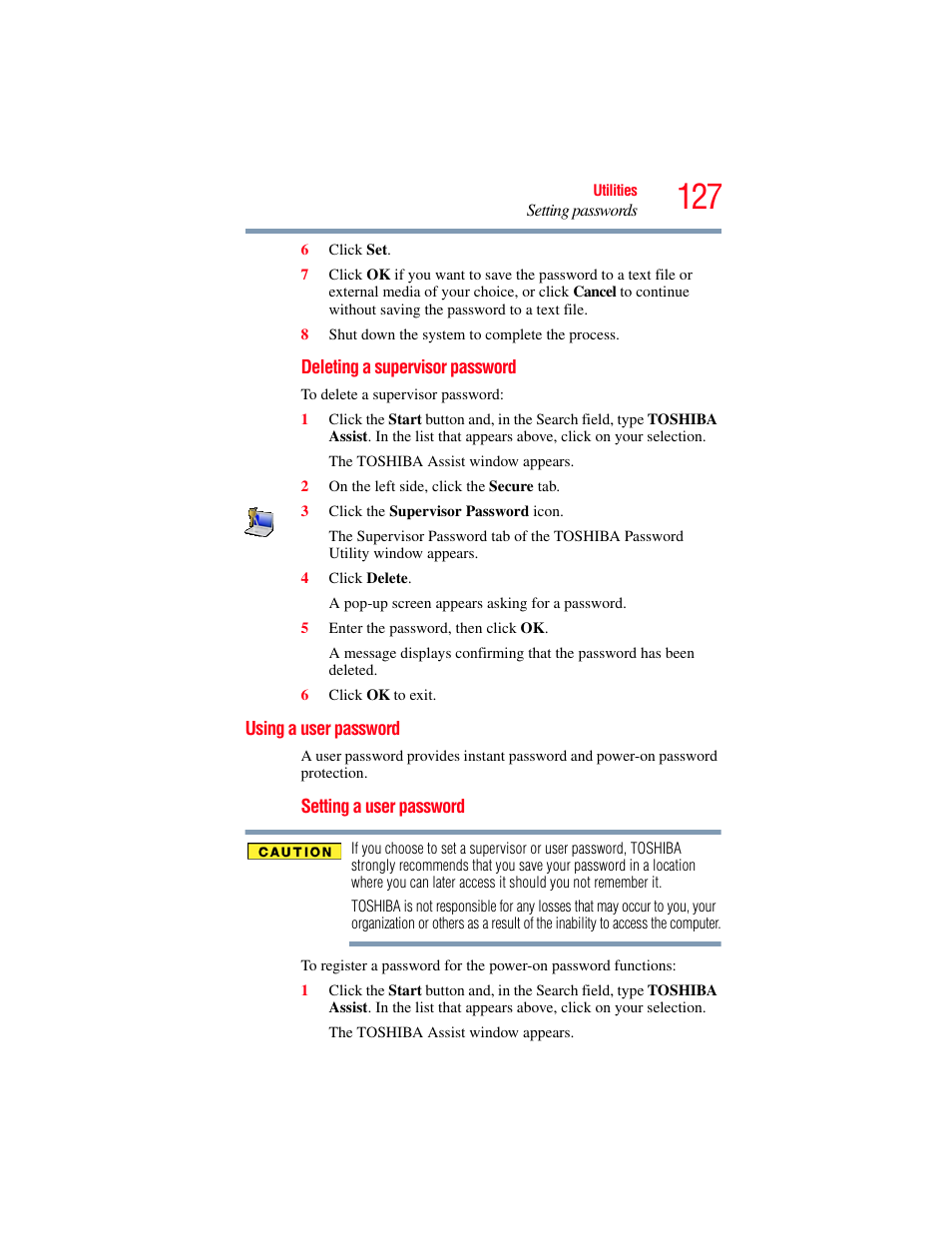 Using a user password, User password | Toshiba Toshubia Tecra R940 User Manual | Page 127 / 216