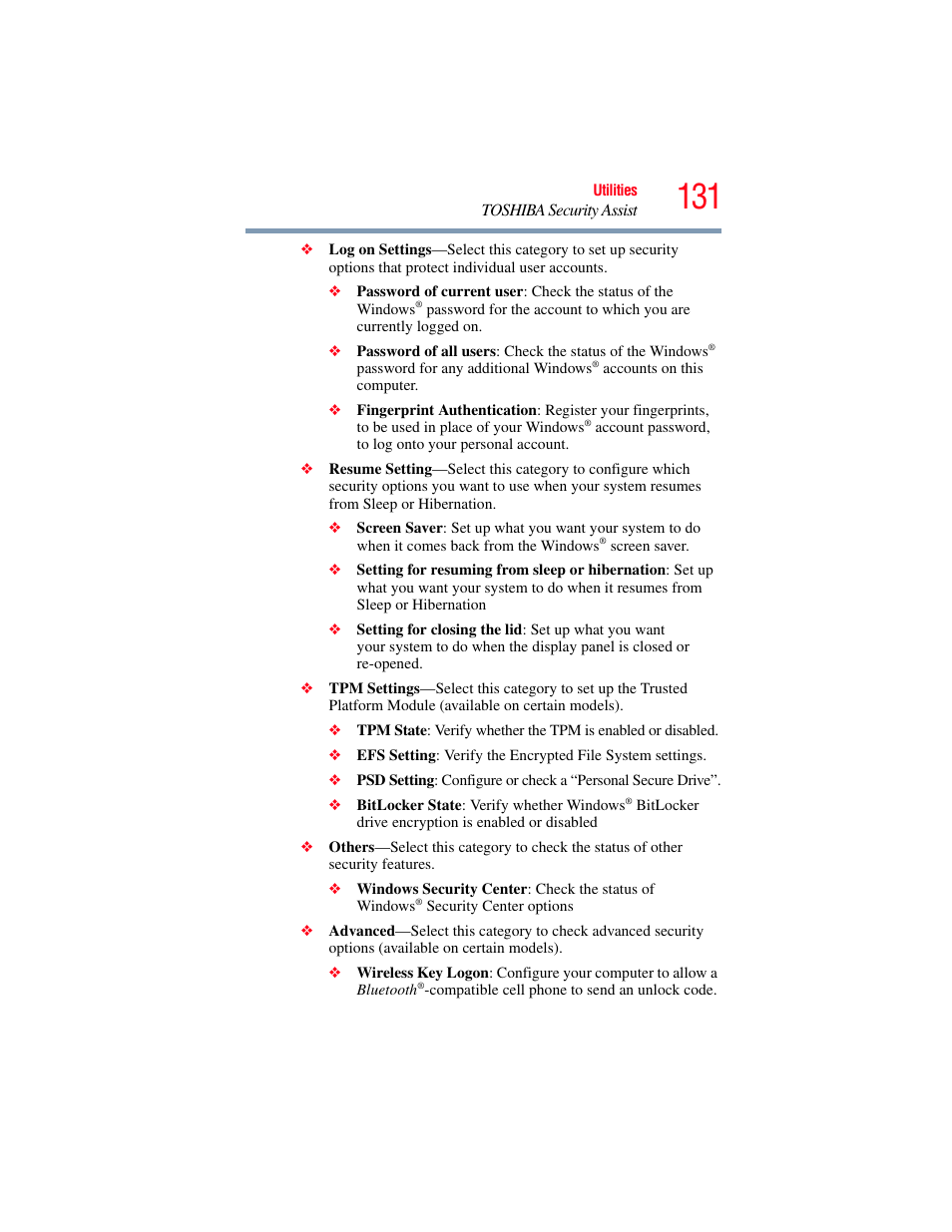 Toshiba Toshubia Tecra R940 User Manual | Page 131 / 216