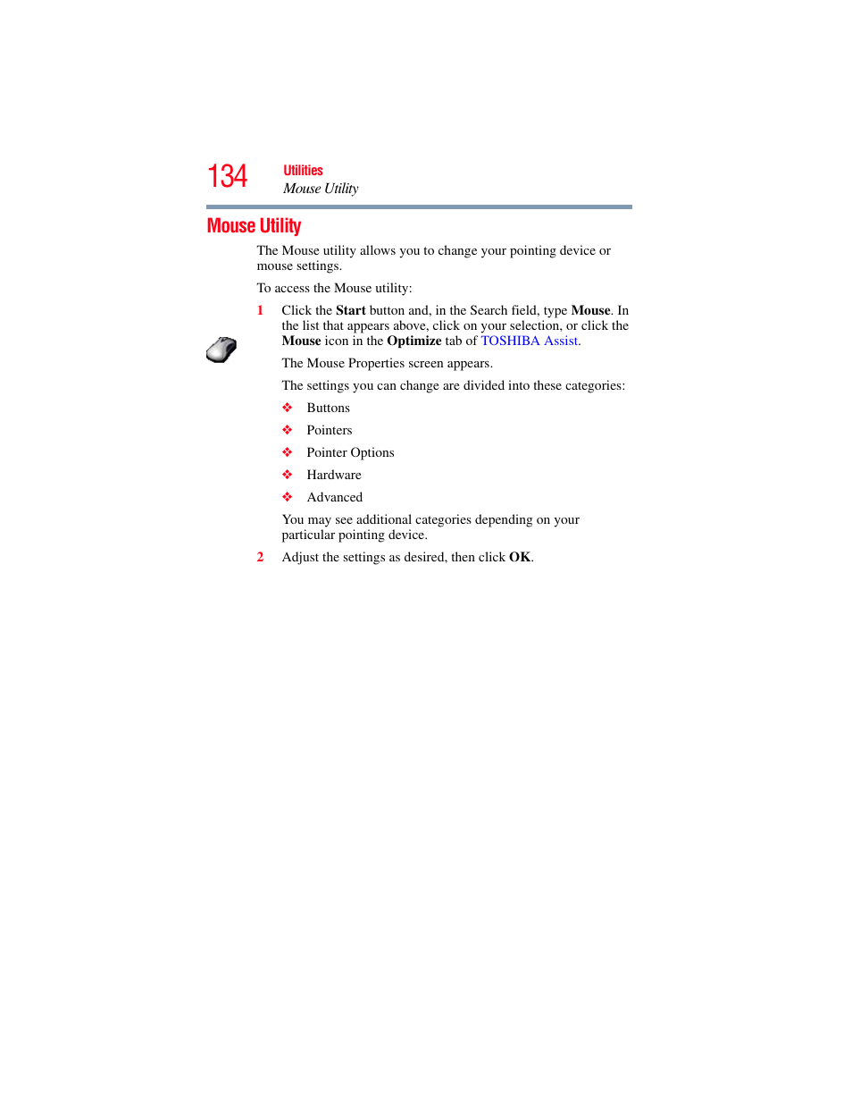 Mouse utility | Toshiba Toshubia Tecra R940 User Manual | Page 134 / 216