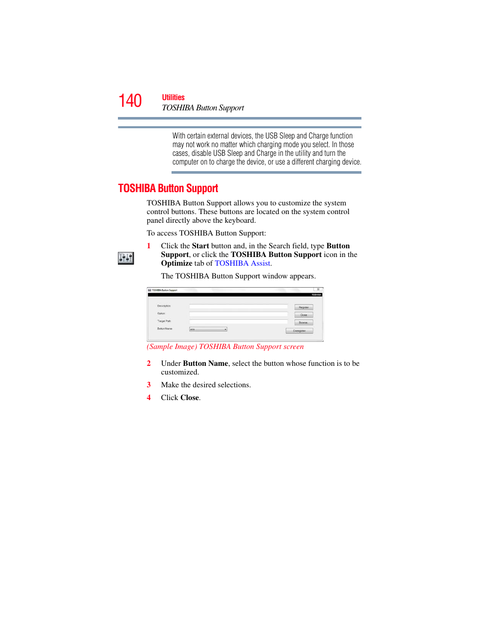 Toshiba button support | Toshiba Toshubia Tecra R940 User Manual | Page 140 / 216