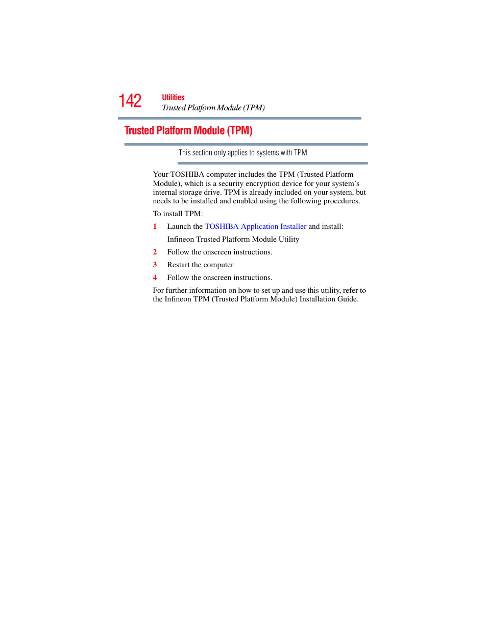 Trusted platform module (tpm) | Toshiba Toshubia Tecra R940 User Manual | Page 142 / 216