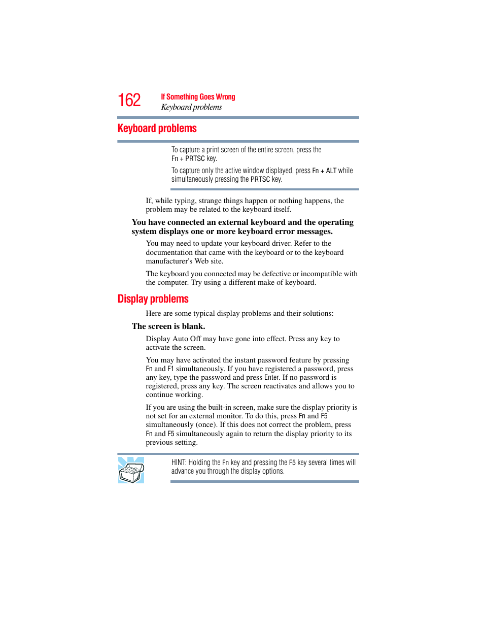 Keyboard problems, Display problems, Keyboard problems display problems | Toshiba Toshubia Tecra R940 User Manual | Page 162 / 216