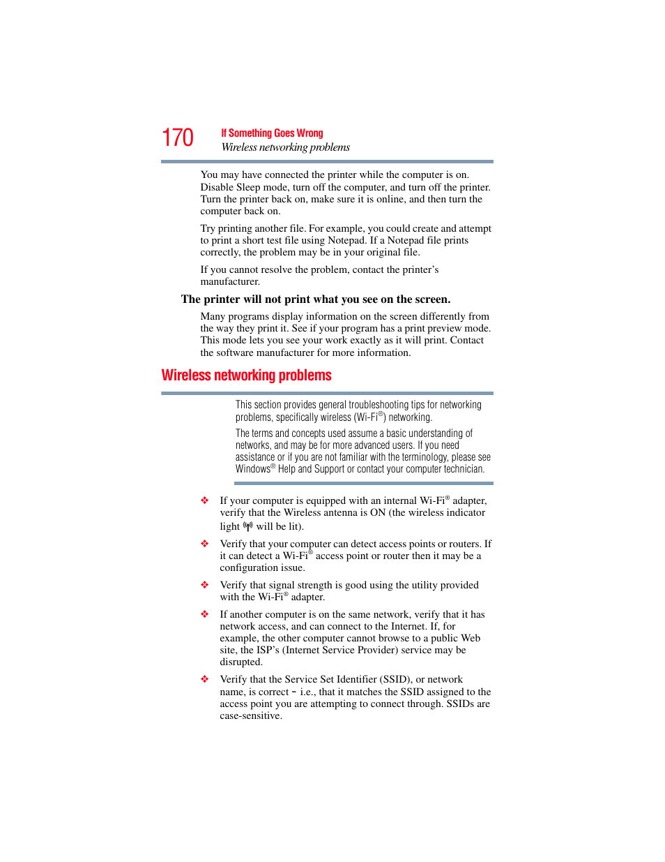 Wireless networking problems | Toshiba Toshubia Tecra R940 User Manual | Page 170 / 216