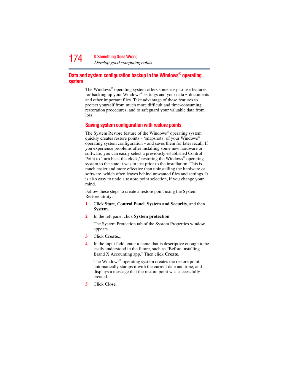 Data and system configuration backup, In the windows, Data and system configuration backup in the | Windows | Toshiba Toshubia Tecra R940 User Manual | Page 174 / 216