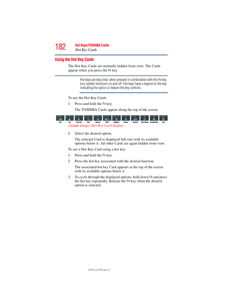 Using the hot key cards | Toshiba Toshubia Tecra R940 User Manual | Page 182 / 216