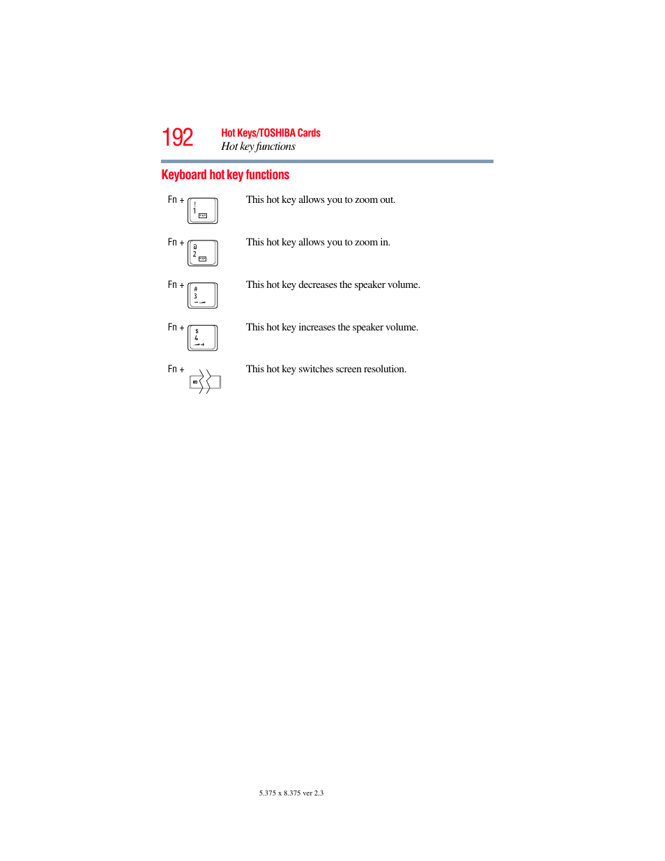 Keyboard hot key functions | Toshiba Toshubia Tecra R940 User Manual | Page 192 / 216