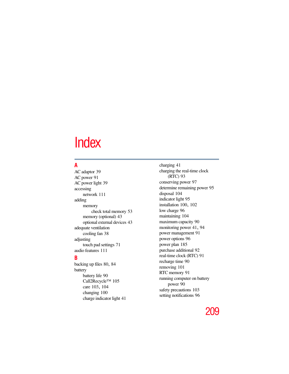 Index | Toshiba Toshubia Tecra R940 User Manual | Page 209 / 216