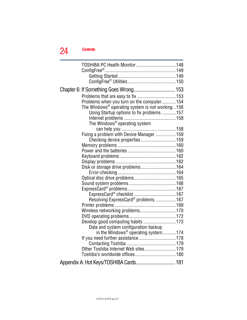 Chapter 6: if something goes wrong, Appendix a: hot keys/toshiba cards | Toshiba Toshubia Tecra R940 User Manual | Page 24 / 216