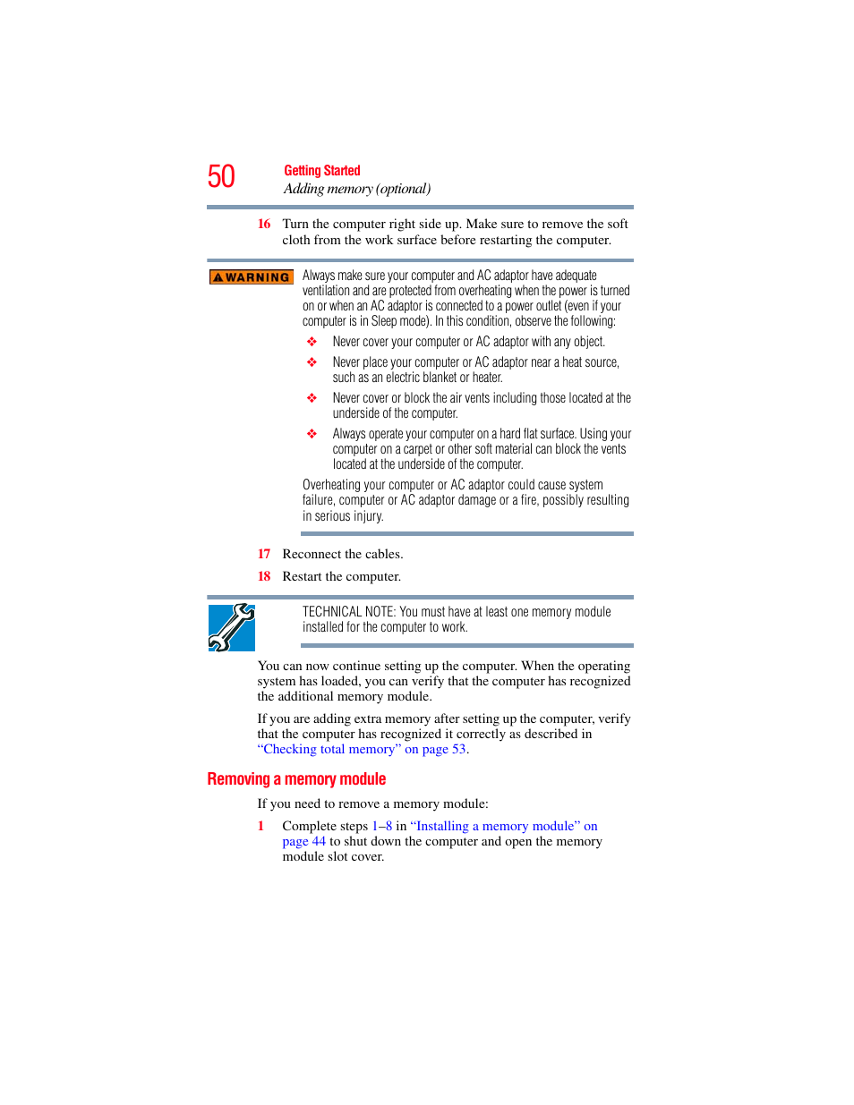 Removing a memory module | Toshiba Toshubia Tecra R940 User Manual | Page 50 / 216