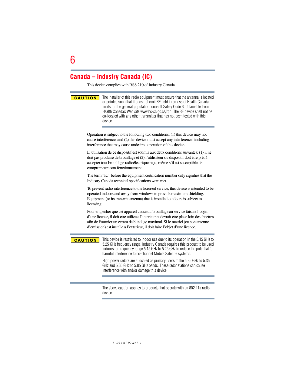 Canada – industry canada (ic) | Toshiba Toshubia Tecra R940 User Manual | Page 6 / 216