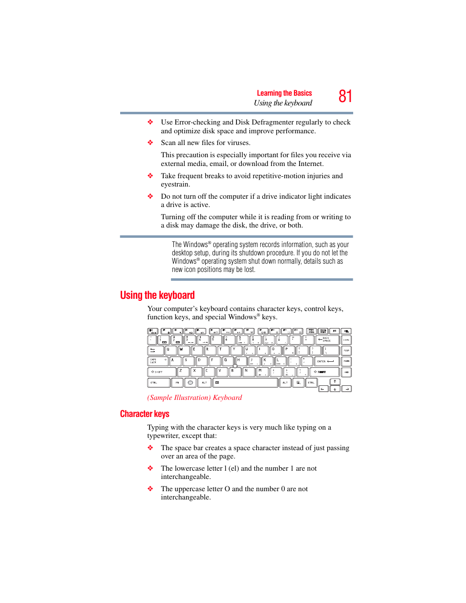 Using the keyboard, Character keys | Toshiba Toshubia Tecra R940 User Manual | Page 81 / 216