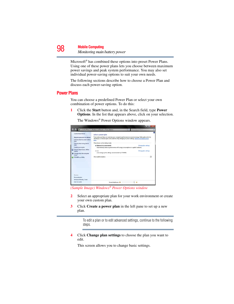 Power plans, There are, Power plans” on | Toshiba Toshubia Tecra R940 User Manual | Page 98 / 216
