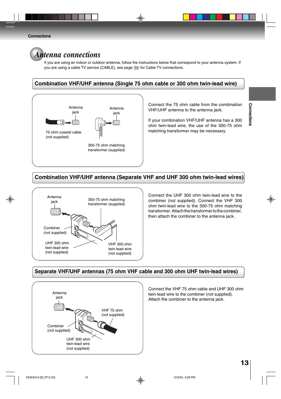 Antenna connections | Toshiba MD13Q42 User Manual | Page 13 / 52