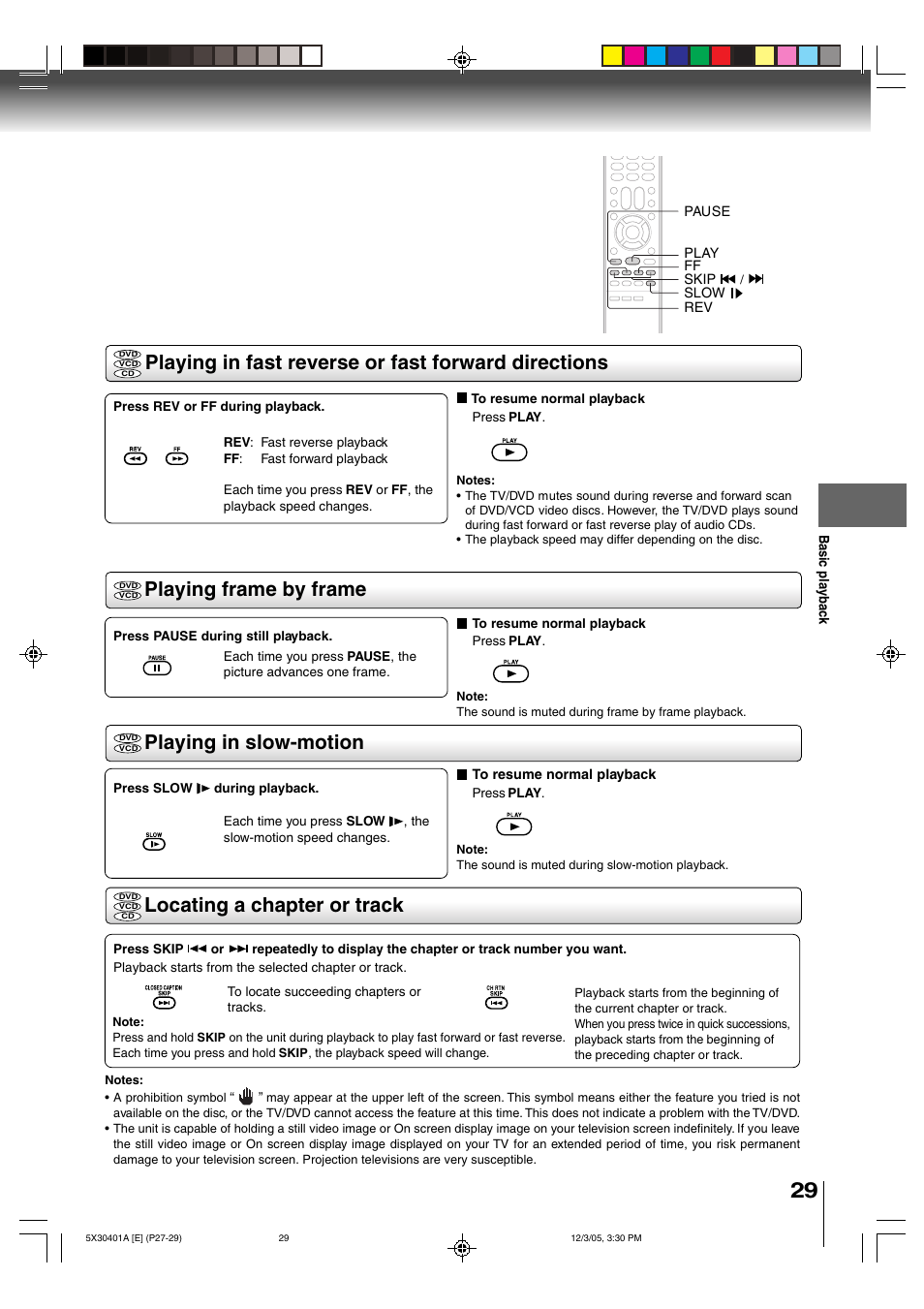 Playing in slow-motion locating a chapter or track | Toshiba MD13Q42 User Manual | Page 29 / 52