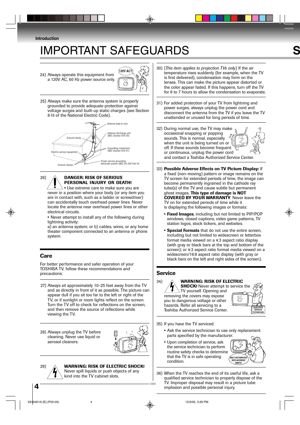 Important safeguards s, Care, Service | Toshiba MD13Q42 User Manual | Page 4 / 52