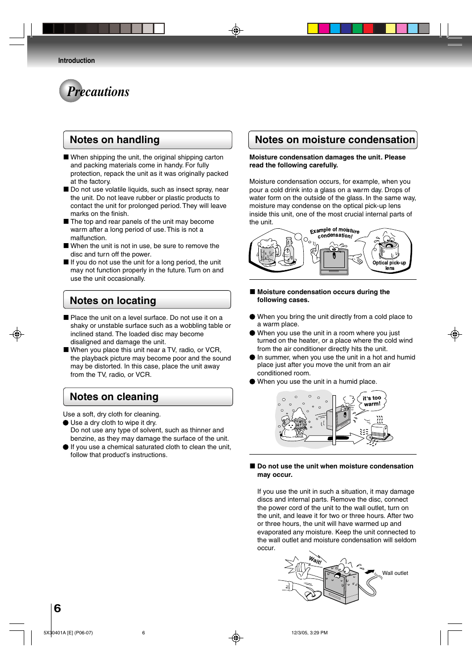 Precautions | Toshiba MD13Q42 User Manual | Page 6 / 52