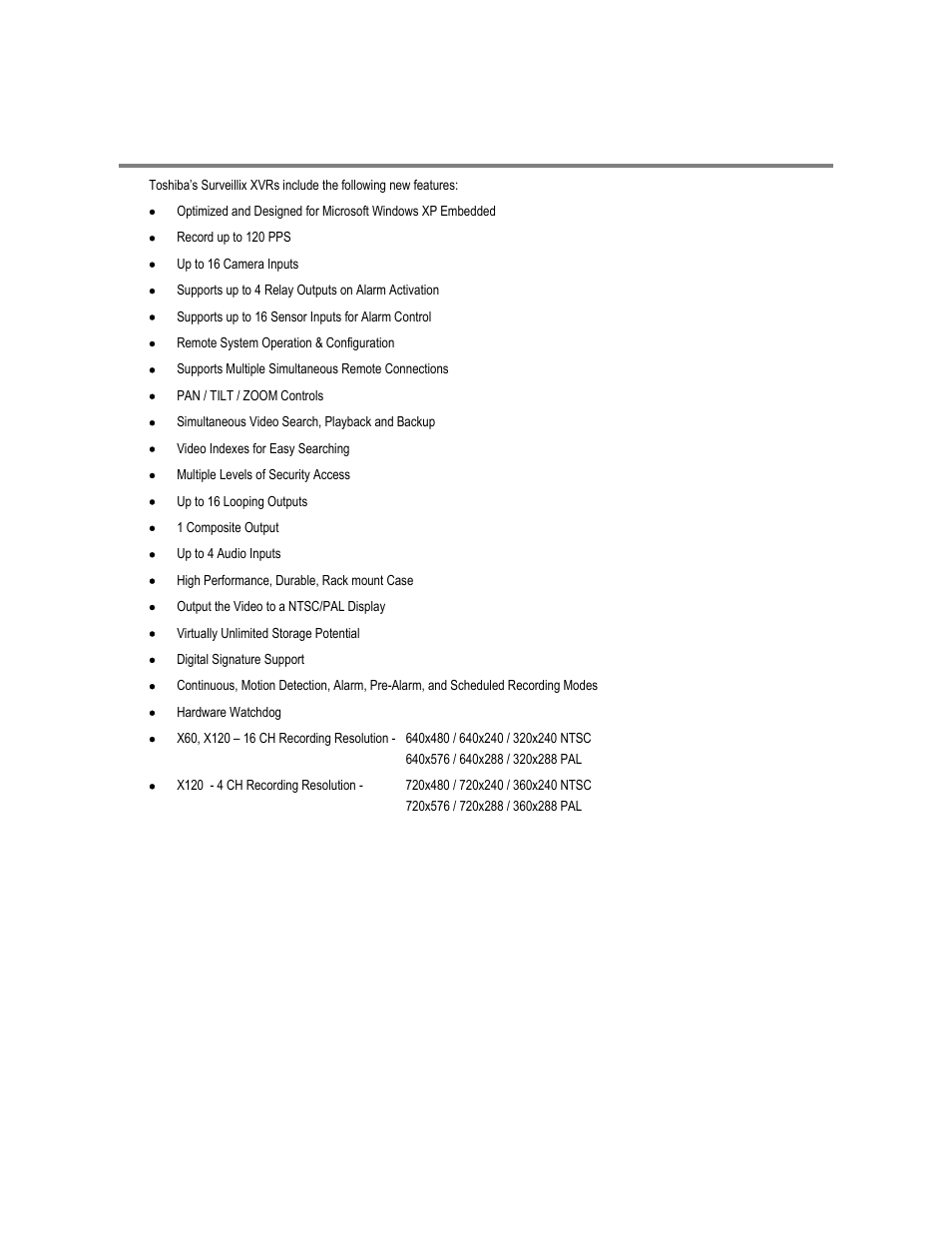 Features | Toshiba XVR16-120-X User Manual | Page 18 / 121